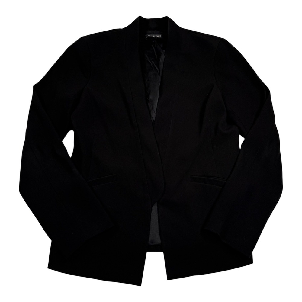 Eileen Fisher Tropical Suiting Blazer Jacket Womens 4‎ Black Open Front Business